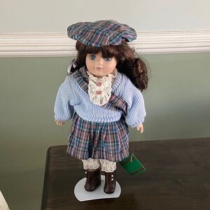 Scottish Blue & Plaid Classic Porcelain Doll with Accessories